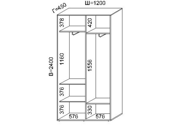 Двухдверный шкаф купе 120х45х240