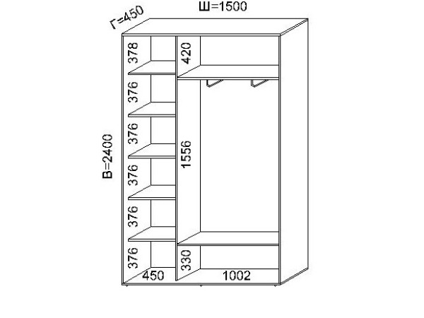 Двухдверный шкаф купе (150х45х240)