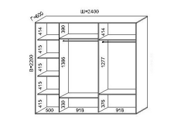 Трехдверный шкаф купе (240x60x220)