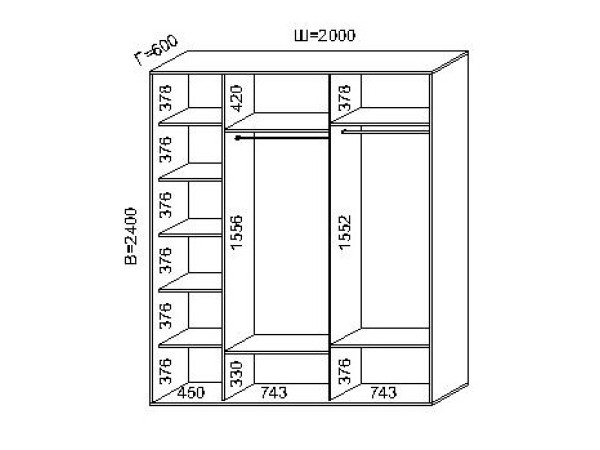 Трехдверный шкаф купе (200x60x240)