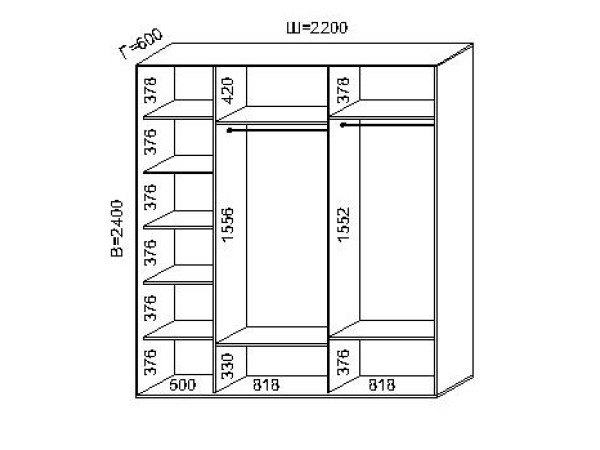 Трехдверный шкаф купе (220x60x240)