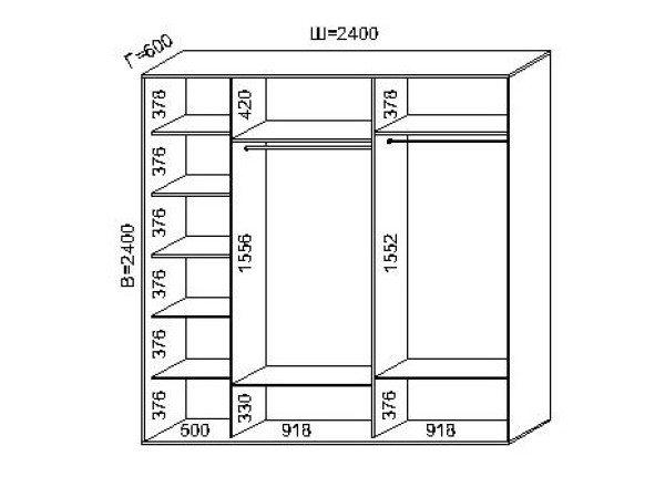 Трехдверный шкаф купе (240x60x240)